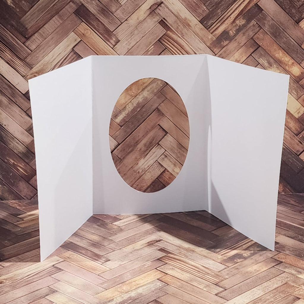Oval Window Tri Fold White Card Bases - 4.25 x 5.5" - 10 pieces