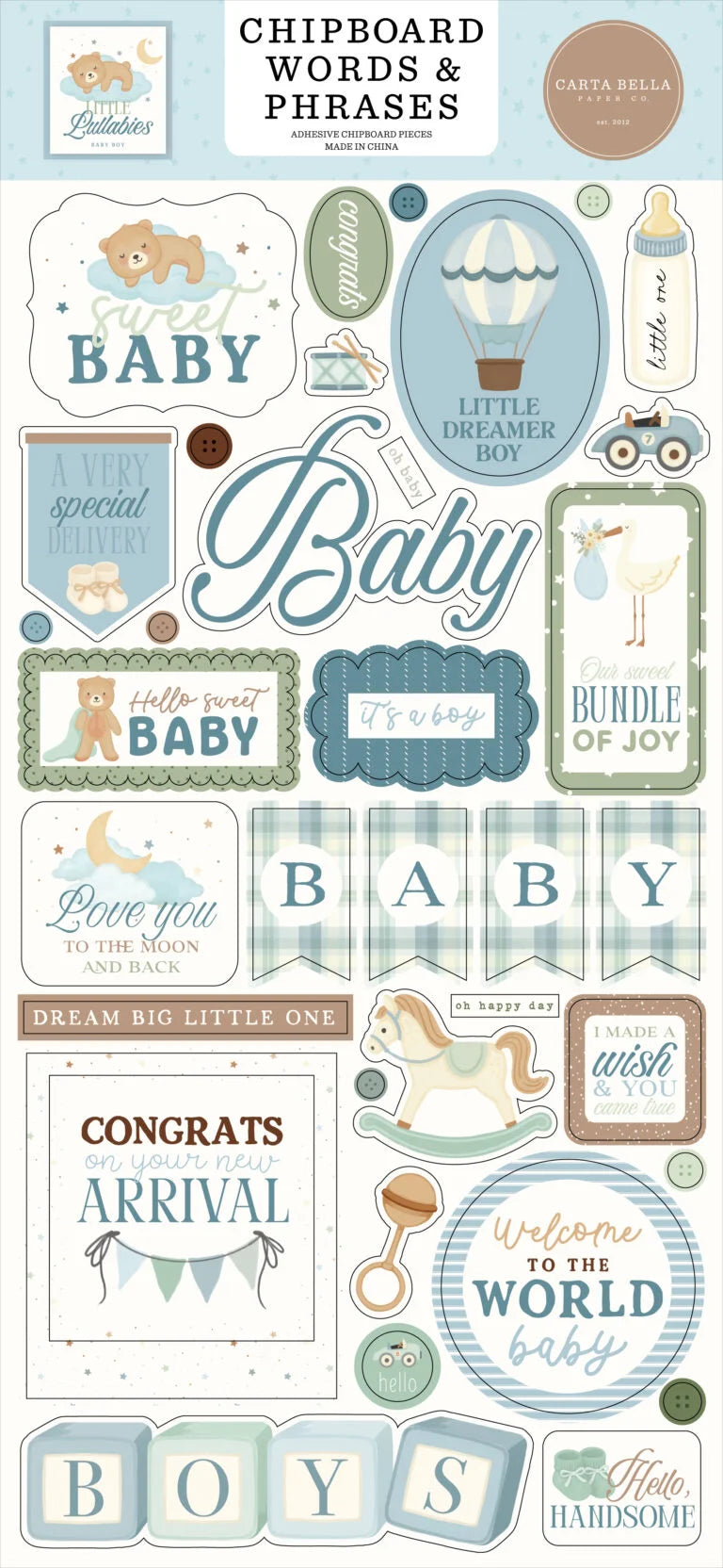 Little Lullabies – Baby Boy 6×13 Chipboard Words & Phrases