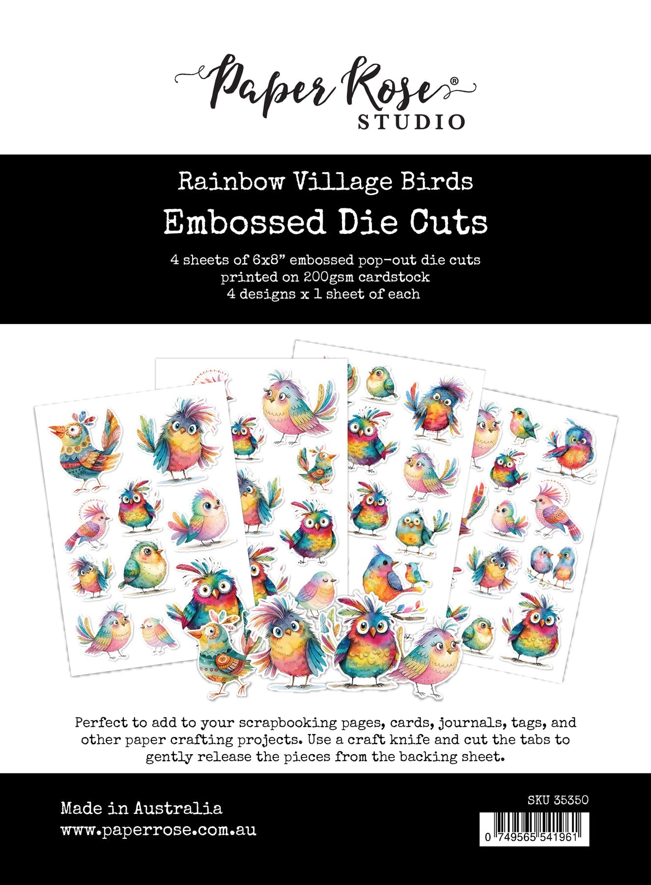 Rainbow Village 6x8" Birds Embossed Die Cuts