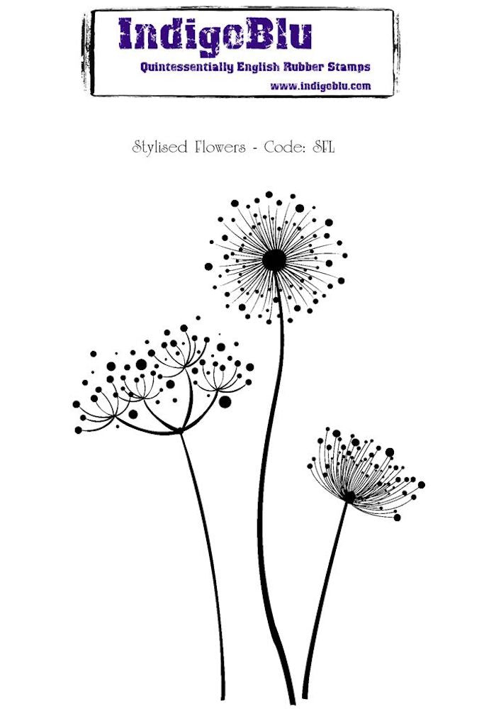 Stylised Flowers A6 Red Rubber Stamp