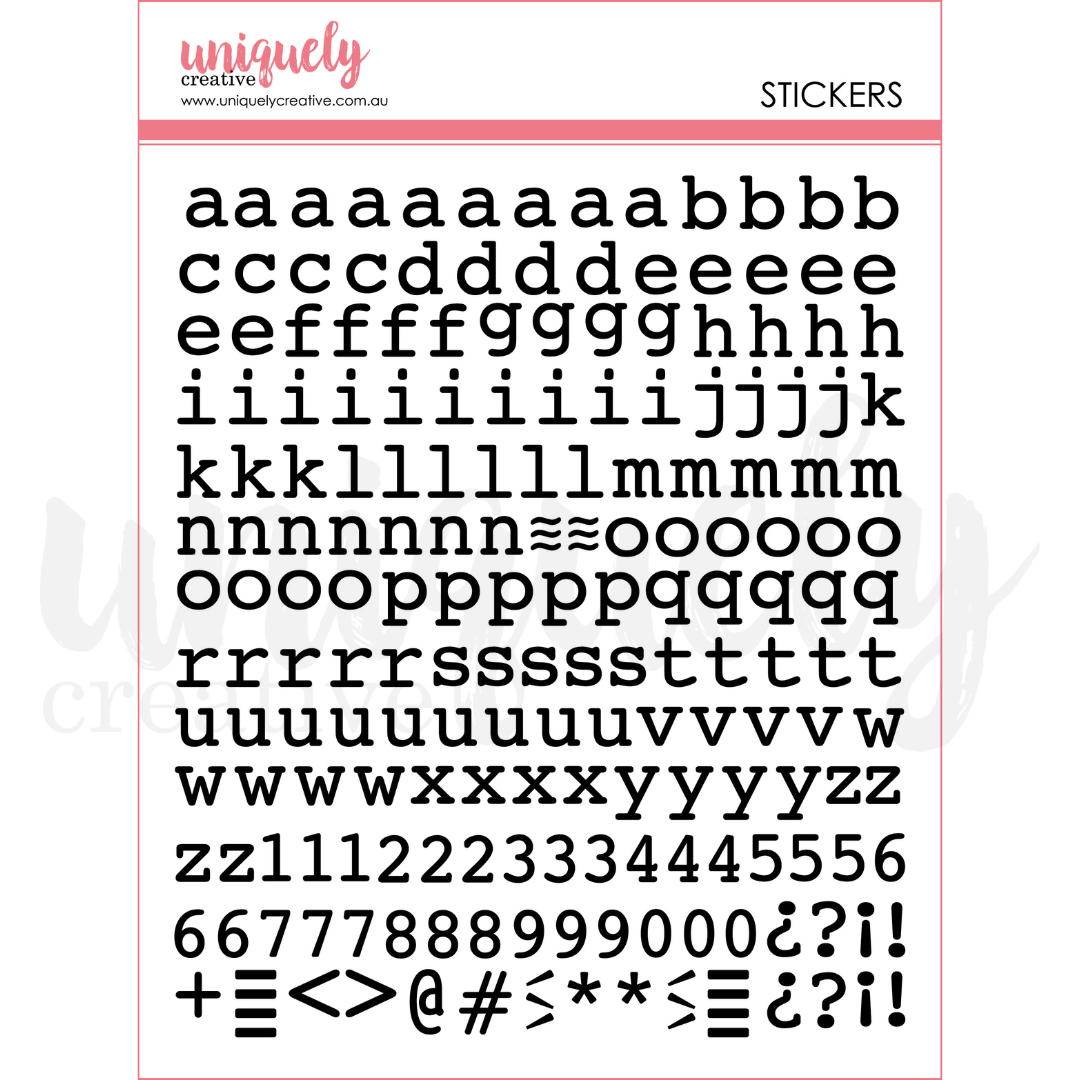 Puffy Black Alpha Stickers - Lowercase