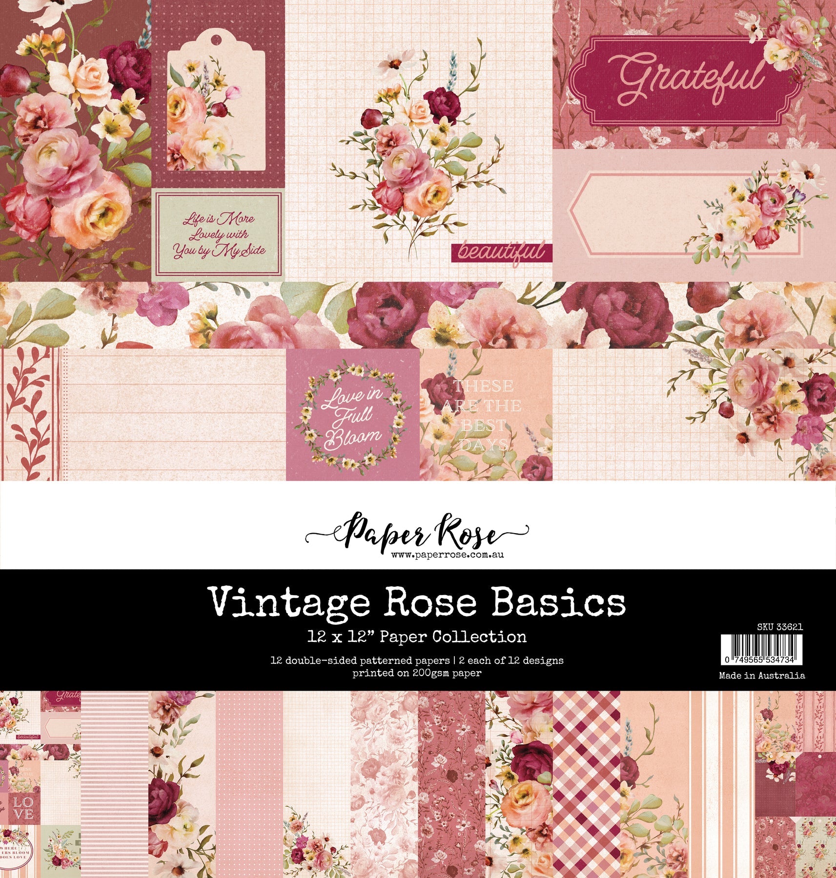 Vintage Rose Basics 12x12 Paper Collection